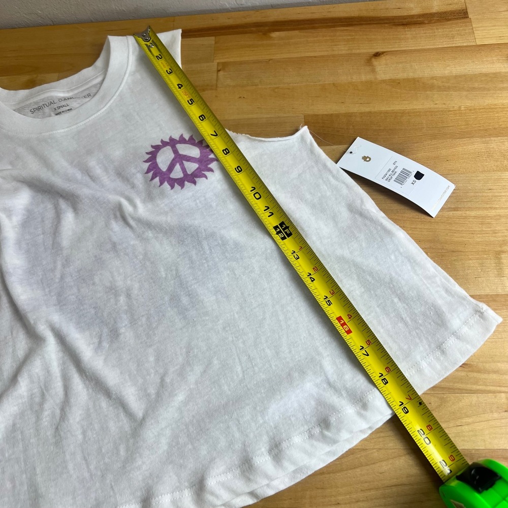 Spiritual Gangster May All Beings Crop Tank White Peace Sign Graphic XS NEW - Picture 9 of 9